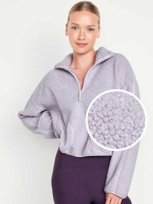 Haut Running Old Navy Cropped Sherpa 1/4-Zip Pullover Femme Lavande | 629-BOREST