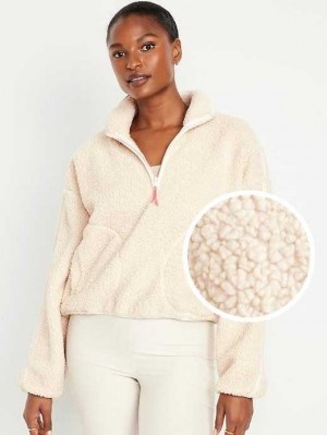 Haut Running Old Navy Cropped Sherpa 1/4-Zip Pullover Femme Beige | 296-IPZQAK