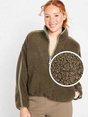 Haut Running Old Navy Cropped Sherpa 1/4-Zip Pullover Femme Vert | 072-KPEXZU