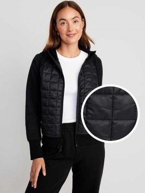 Haut Running Old Navy Dynamic Fleece Cropped Hybride Hoodie Femme Noir | 962-GCLOMV