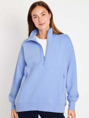 Haut Running Old Navy Dynamic Fleece Oversized 1/2-Zip Tunic Femme Bleu | 561-RWPFGM