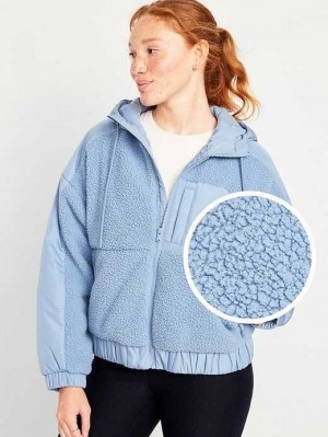 Haut Running Old Navy Encapuchonné Sherpa Hybride Jacket Femme Bleu | 471-COPIZX