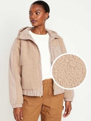 Haut Running Old Navy Encapuchonné Sherpa Hybride Jacket Femme Beige | 295-IMHQLA