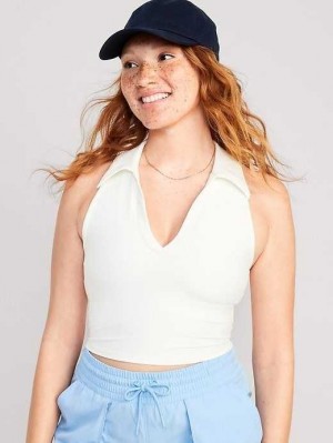 Haut Running Old Navy Fitted PowerSoft Sans Manches Cropped Polo Femme Magnolia | 835-ZDYOIT