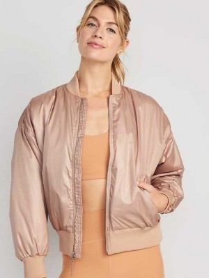 Haut Running Old Navy Oversized D'eau-Resistant Bomber Jacket Femme Tiramisu | 246-LKYBEQ