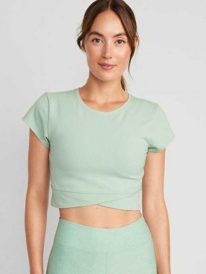 Haut Running Old Navy PowerChill Cropped Cross-Front T-Shirt Femme Briny Water | 452-YSHTKW