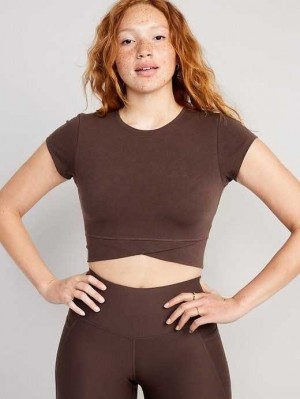 Haut Running Old Navy PowerChill Cropped Cross-Front T-Shirt Femme French Roast | 936-RWMCQK