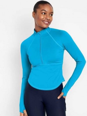 Haut Running Old Navy PowerSoft 1/2-Zip Pullover Femme Bleu | 170-YWZTRJ
