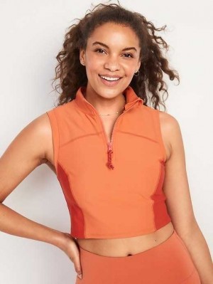 Haut Running Old Navy PowerSoft 1/2-Zip Sans Manches Cropped Top Femme Mojave | 106-QGKTRO
