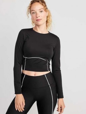 Haut Running Old Navy PowerSoft Cropped Top Femme Noir Blanche | 634-XOAREP