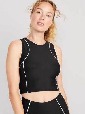 Haut Running Old Navy PowerSoft Cropped Tank Top Femme Noir | 915-BUCTAY