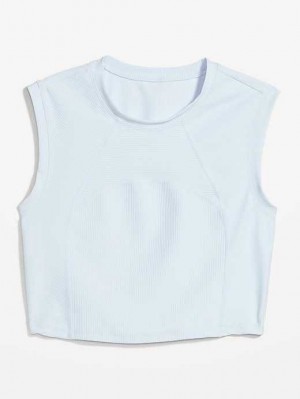 Haut Running Old Navy PowerSoft Sans Manches Rib-Knit Cropped T-Shirt Femme Contrail | 957-OBCZMP