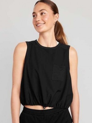 Haut Running Old Navy StretchTech Cinched-Hem Cropped Top Femme Noir | 024-SBWKZQ