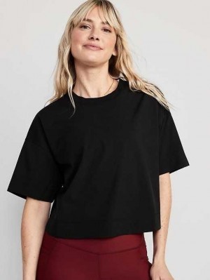 Haut Running Old Navy StretchTech Cropped T-Shirt Femme Noir | 973-UCHJDP