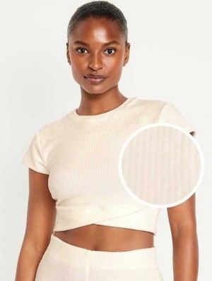 Haut Running Old Navy Ultra-Cropped Velour Performance Top Femme Creme De La Creme | 031-QGHEXR