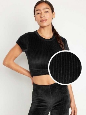Haut Running Old Navy Ultra-Cropped Velour Performance Top Femme Noir | 874-NOTIJG
