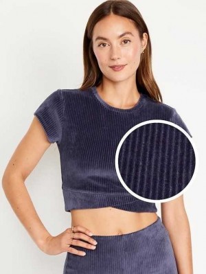 Haut Running Old Navy Ultra-Cropped Velour Performance Top Femme Noir | 860-QZXCAD