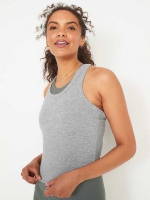 Haut Running Old Navy UltraLite Cropped Rib-Knit Racerback Tank Top Femme Grise Clair | 589-FYLZWO