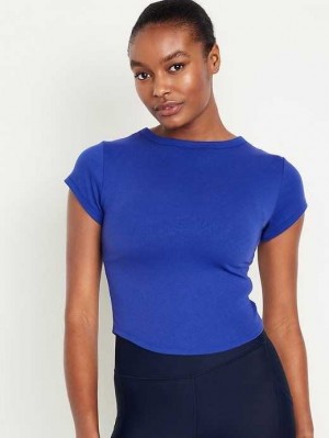 Haut Running Old Navy UltraLite Cropped Rib-Knit T-Shirt Femme Bleu | 943-LPRTIQ