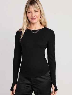Haut Running Old Navy UltraLite Fitted Rib-Knit Top Femme Noir | 673-SJIFVL