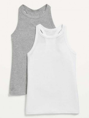 Haut Running Old Navy UltraLite Rib-Knit Racerback Tank Top 2-Pack Femme Blanche Grise | 824-VDCUBX