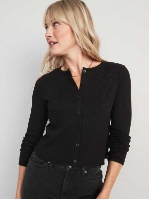 Hauts Old Navy Cropped Rib-Knit Button-Down T-Shirt Femme Noir | 532-ADSFRW
