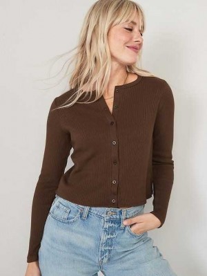 Hauts Old Navy Cropped Rib-Knit Button-Down T-Shirt Femme Espresso | 036-FMUDGB
