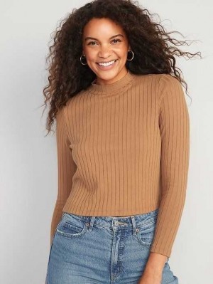 Hauts Old Navy Cropped Rib-Knit Mock-Neck Pull Femme Acacia | 870-TENVSI