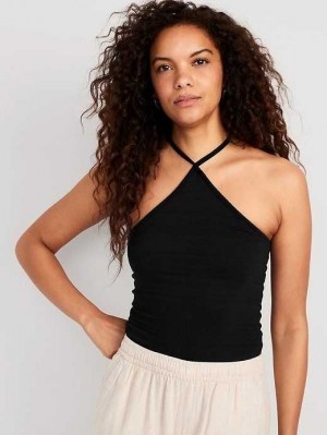 Hauts Old Navy Cropped Smocked Crossover Halter Cami Top Femme Noir | 378-XCNOHV