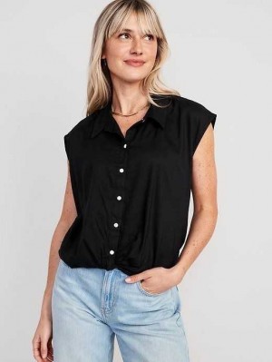 Hauts Old Navy Dolman-Sleeve Twist-Front Button-Down Shirt Femme Noir | 341-LQYNGB
