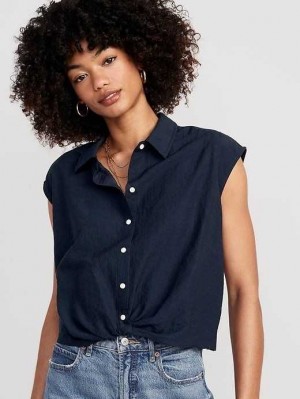 Hauts Old Navy Dolman-Sleeve Twist-Front Cropped Shirt Femme Bleu Marine | 395-FEUACR