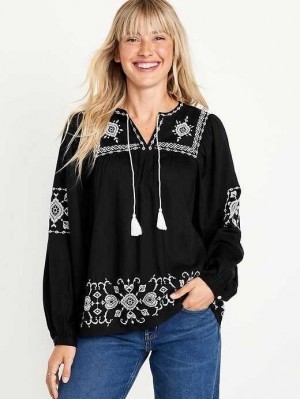 Hauts Old Navy Embroidered Boho Swing Blouse Femme Noir | 710-NOHBPT