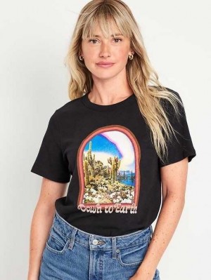 Hauts Old Navy EveryWear Slub-Knit Graphique T-Shirt Femme Noir | 547-DLTFAU