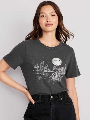Hauts Old Navy EveryWear Slub-Knit Graphique T-Shirt Femme Desert Moonlight | 975-QJTMCB