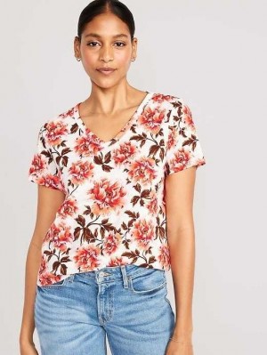 Hauts Old Navy EveryWear V-Neck Printed T-Shirt Femme Blanche | 617-CMPJKA