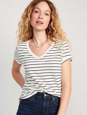 Hauts Old Navy EveryWear V-Neck Printed T-Shirt Femme Bleu Marine Stripes | 601-MBOZHG