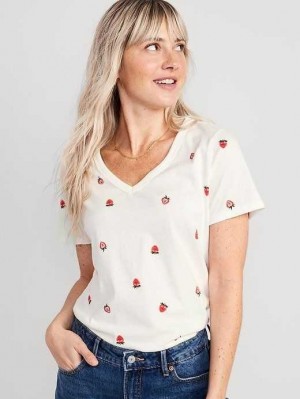 Hauts Old Navy EveryWear V-Neck Printed T-Shirt Femme Strawberry | 395-IGQUKV