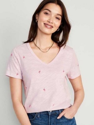 Hauts Old Navy EveryWear V-Neck Printed T-Shirt Femme Flamingo | 273-AEZFWH