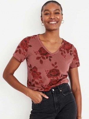 Hauts Old Navy EveryWear V-Neck Printed T-Shirt Femme Rouge | 923-DFIOAX