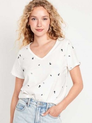 Hauts Old Navy EveryWear V-Neck Printed T-Shirt Femme Kittycat | 084-HSETYG