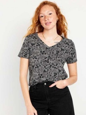 Hauts Old Navy EveryWear V-Neck Printed T-Shirt Femme Noir | 037-JBKHIQ