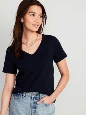 Hauts Old Navy EveryWear V-Neck Slub-Knit T-Shirt Femme Bleu Marine | 827-ZGUQJF