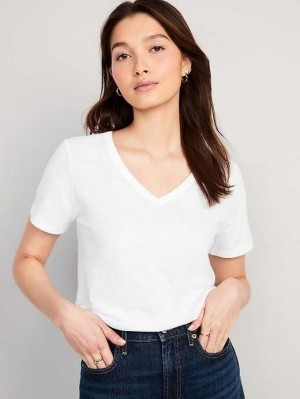 Hauts Old Navy EveryWear V-Neck Slub-Knit T-Shirt Femme Blanche | 456-BLIOWZ