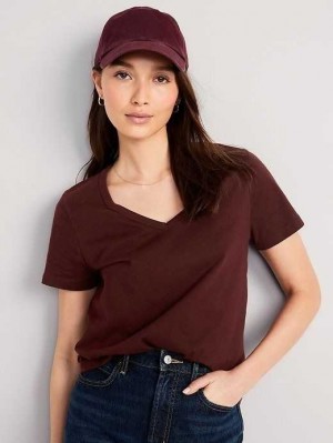 Hauts Old Navy EveryWear V-Neck Slub-Knit T-Shirt Femme Raisin Arizona | 182-KFGYVI