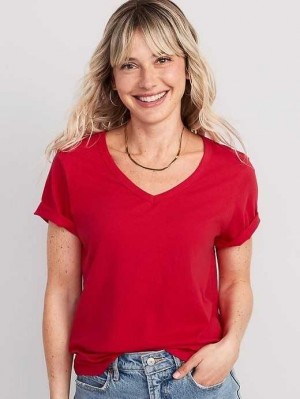 Hauts Old Navy EveryWear V-Neck Slub-Knit T-Shirt Femme Rouge | 914-TOMPLR