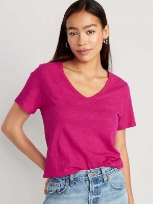 Hauts Old Navy EveryWear V-Neck Slub-Knit T-Shirt Femme Rose | 063-JWQCRE