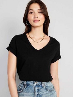 Hauts Old Navy EveryWear V-Neck Slub-Knit T-Shirt Femme Noir | 851-SMKBWQ