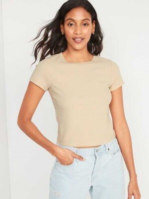 Hauts Old Navy Fitted Corta-Sleeve Cropped Rib-Knit T-Shirt Femme Oak Branch | 619-AWRTKZ