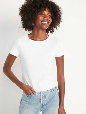 Hauts Old Navy Fitted Corta-Sleeve Cropped Rib-Knit T-Shirt Femme Blanche | 598-GSCTWD