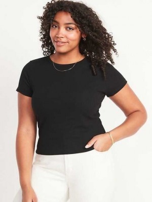 Hauts Old Navy Fitted Corta-Sleeve Cropped Rib-Knit T-Shirt Femme Noir | 201-PNCAOB